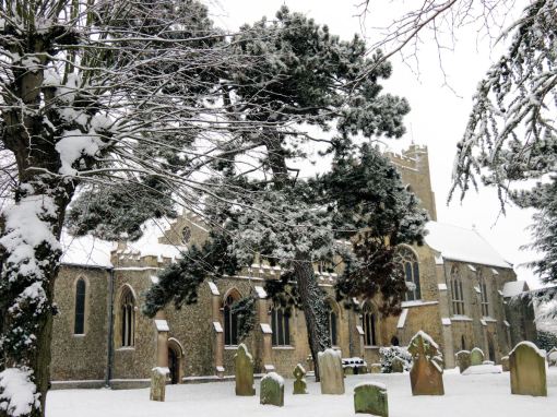 snowy churchyard